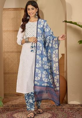 White Yoke Design Cotton Kurta Set