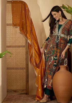 Mustard Embroidered Viscose Kurta Set