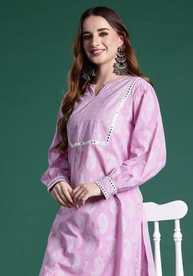 Pink Printed Cotton Kurta Set