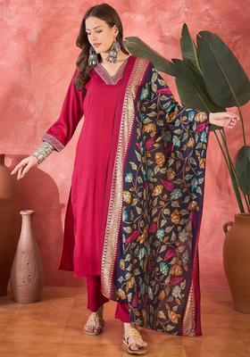 Pink Solid Viscose Kurta Set