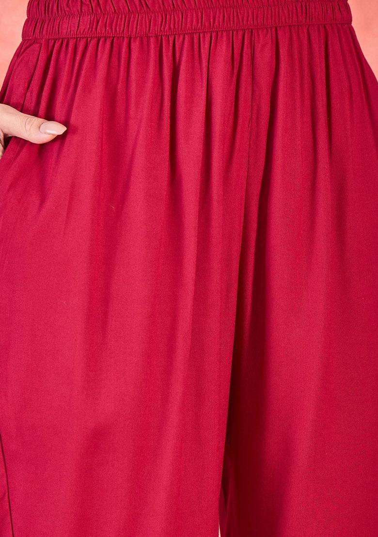 Pink Solid Viscose Kurta Set - Indya