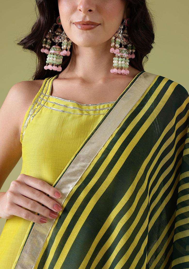 Green Solid Polyester Kurta Set - Indya