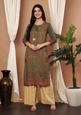 Green  Blended Kurta