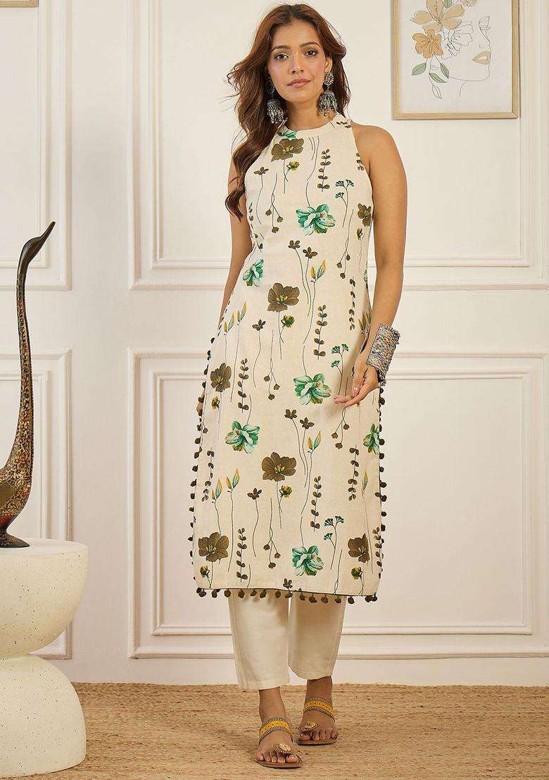 Cream  Cotton Kurta - Indya