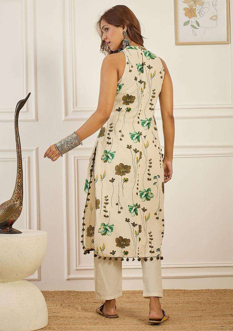 Cream  Cotton Kurta - Indya