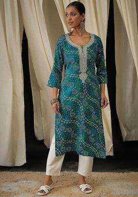 Green  Blended Kurta