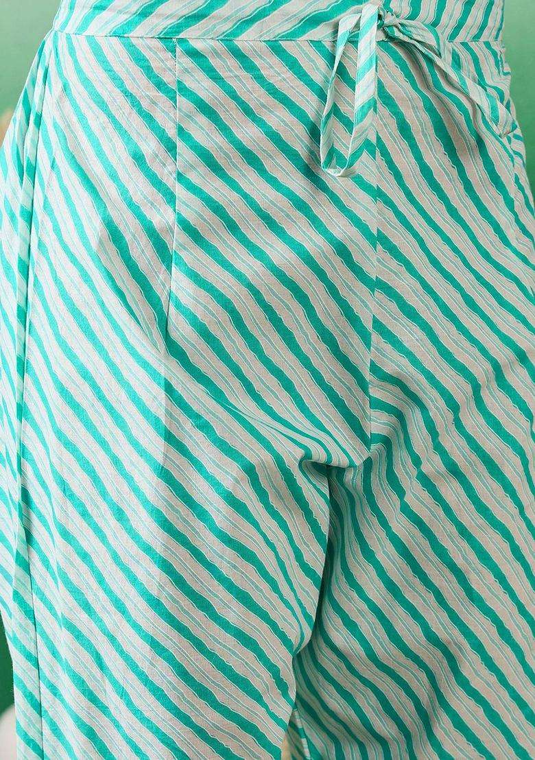 Sea Green Printed Cotton Kurta Set - Indya