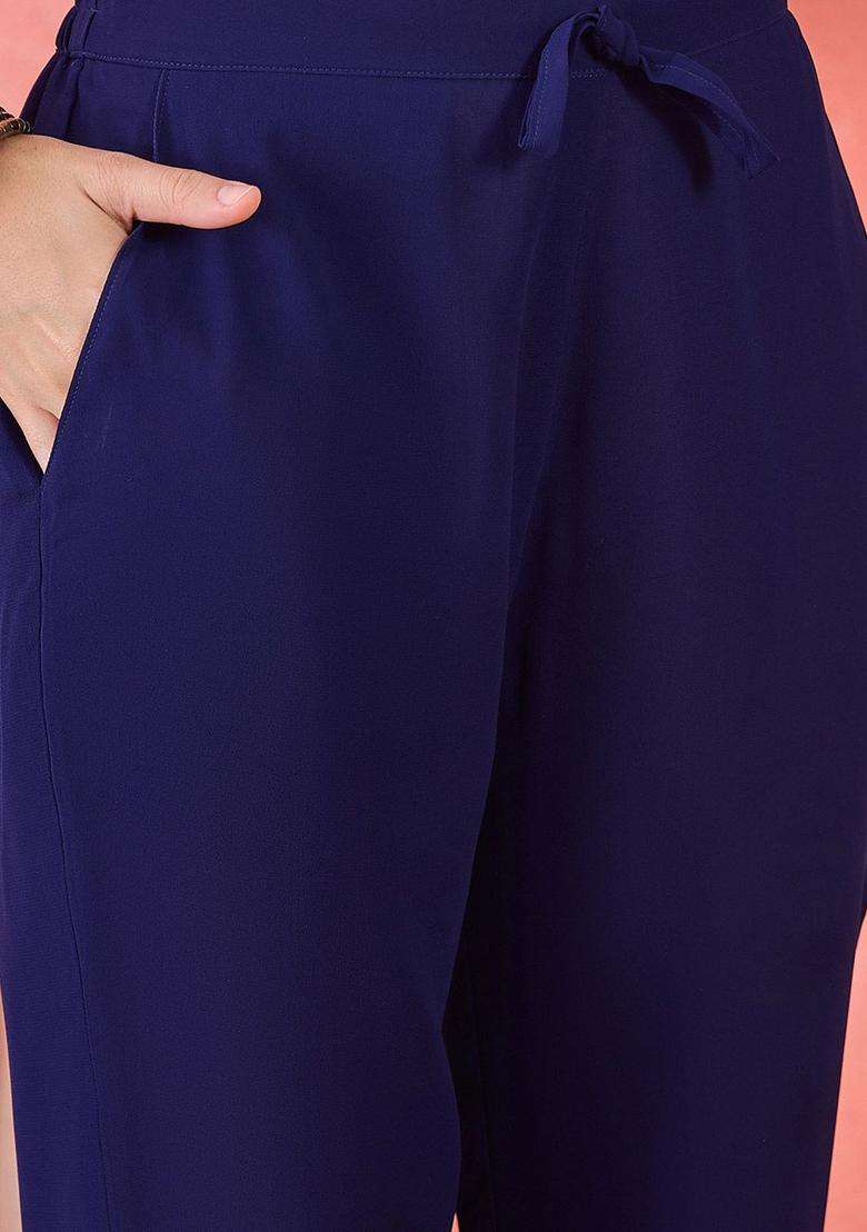 Navy Blue Embroidered Georgette Kurta Set - Indya