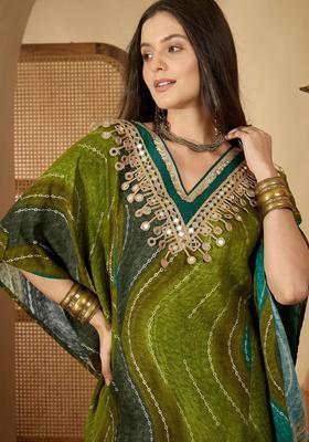 Green Printed Viscose Kurta Set