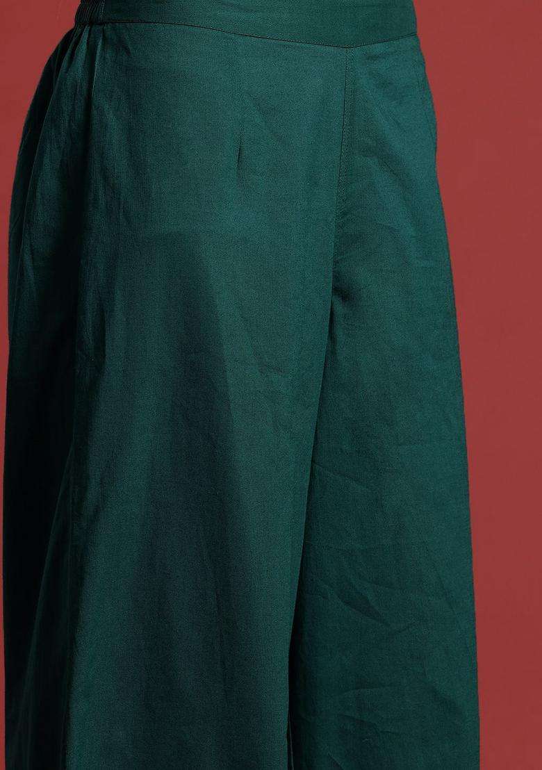 Green Solid Cotton Kurta Set - Indya