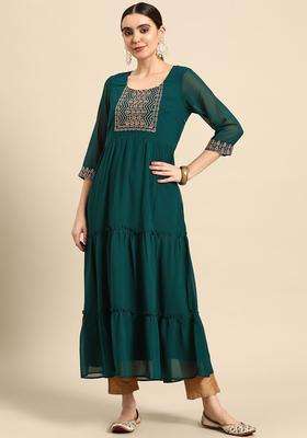 Green  Blended Kurta