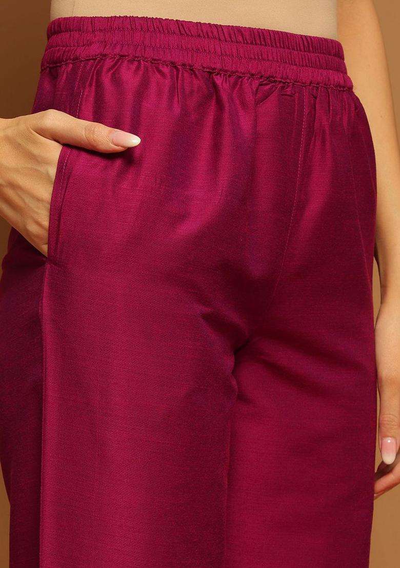 Purple Printed Silk Blend Kurta Set - Indya