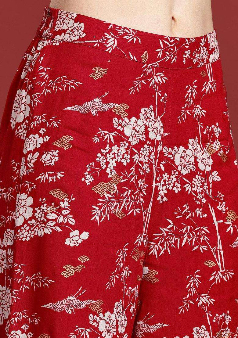 Maroon Printed Viscose Kurta Set - Indya