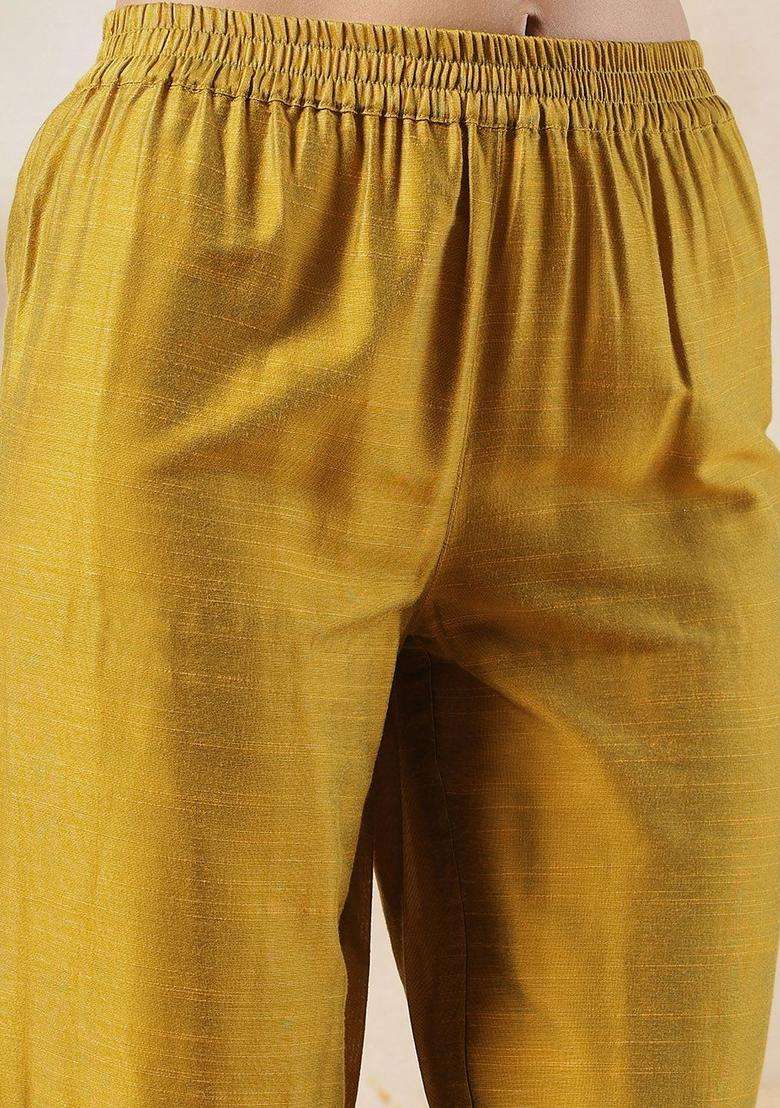 Mustard Solid Silk Blend Kurta Set - Indya