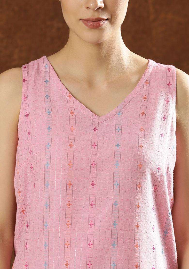 Pink Printed Cotton Kurta Set - Indya