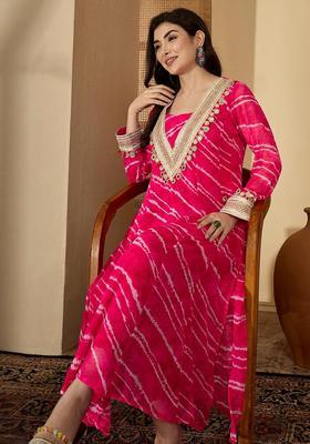 Pink Printed Georgette Kurta Set