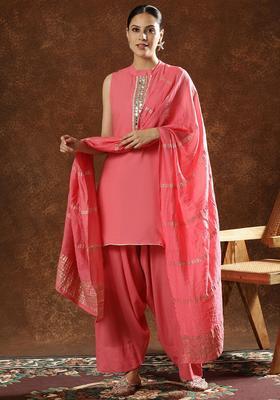 Pink Yoke Design Viscose Kurta Set