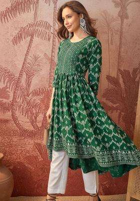 Green  Blended Kurta
