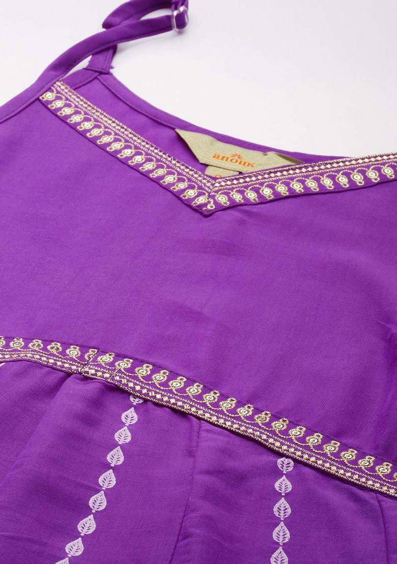 Purple Printed Polyester Kurta Set - Indya