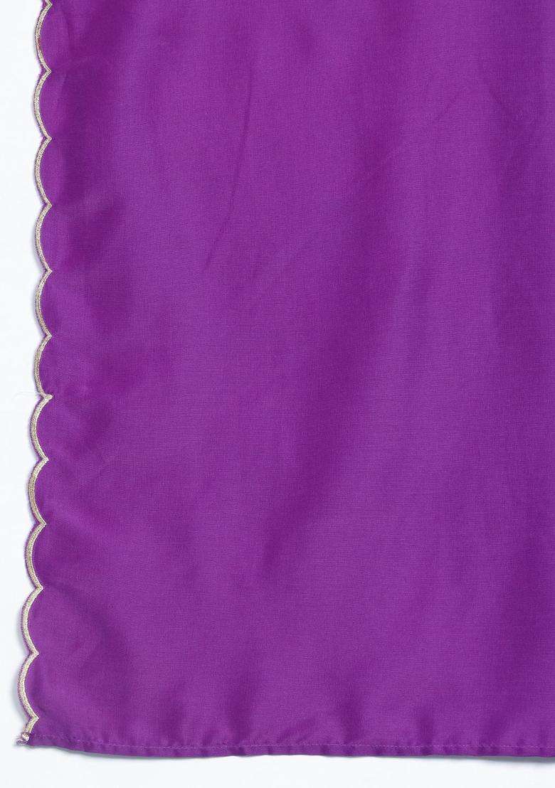 Purple Printed Polyester Kurta Set - Indya