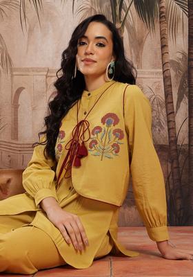 Yellow Solid Cotton Kurta Set