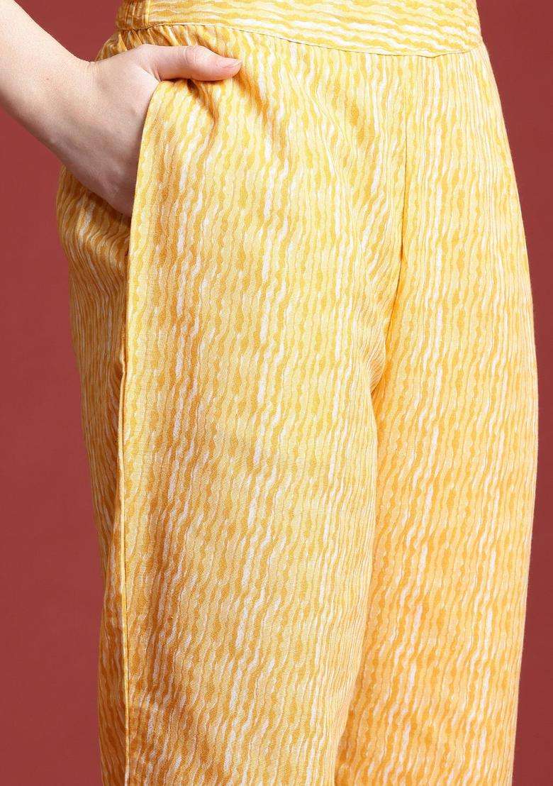Yellow Printed Viscose Kurta Set - Indya