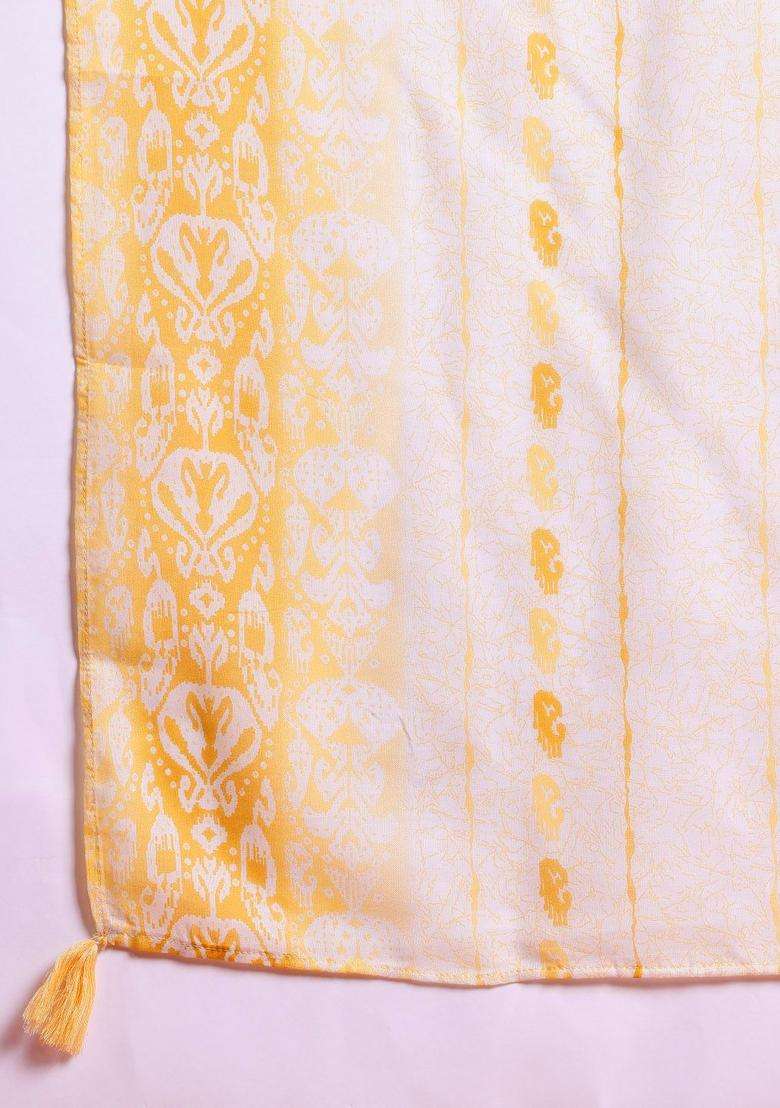 Yellow Printed Viscose Kurta Set - Indya