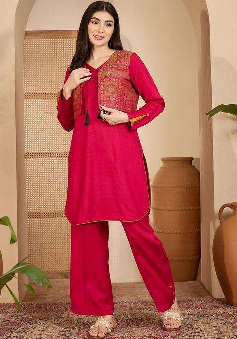 Rose Solid Wool Blend Kurta Set