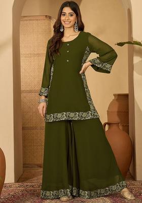 Green Embroidered Georgette Kurta Set