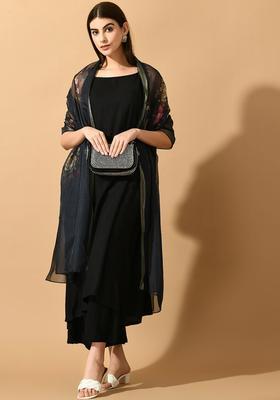 Black Solid Viscose Kurta Set