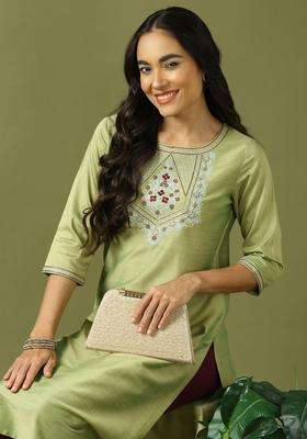 Green  Blended Kurta
