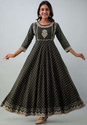 Green  Blended Kurta