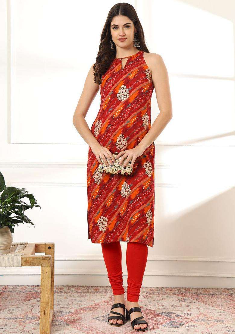 Red  Blended Kurta - Indya