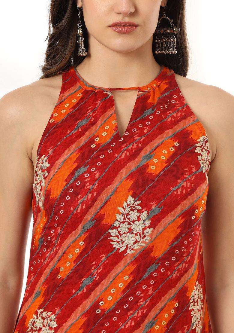 Red  Blended Kurta - Indya