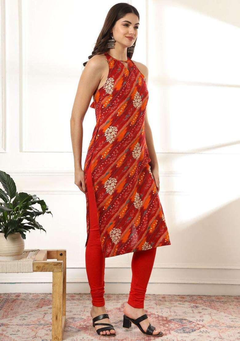 Red  Blended Kurta - Indya