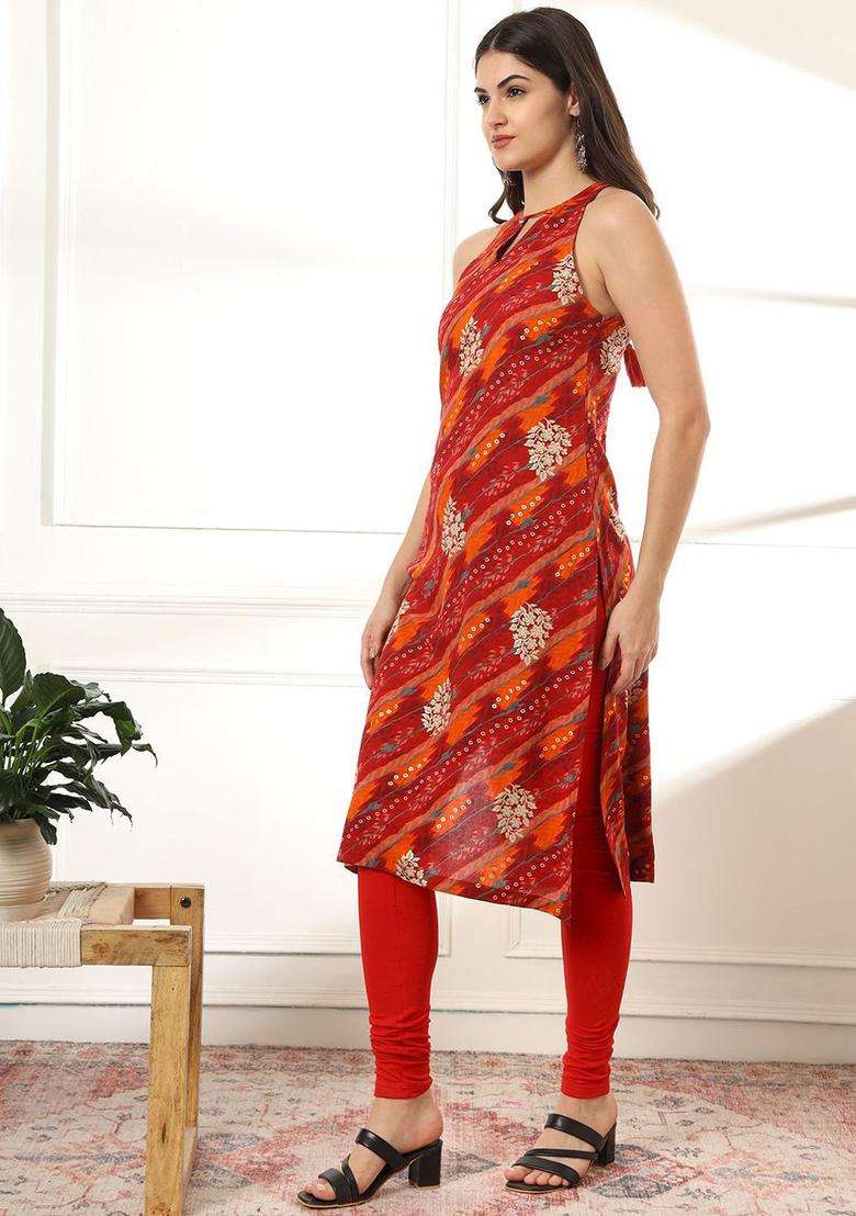 Red  Blended Kurta - Indya