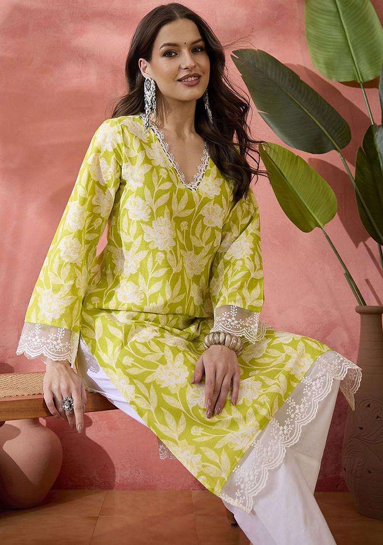 Green  Cotton Kurta - Indya