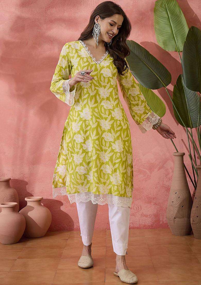 Green  Cotton Kurta - Indya