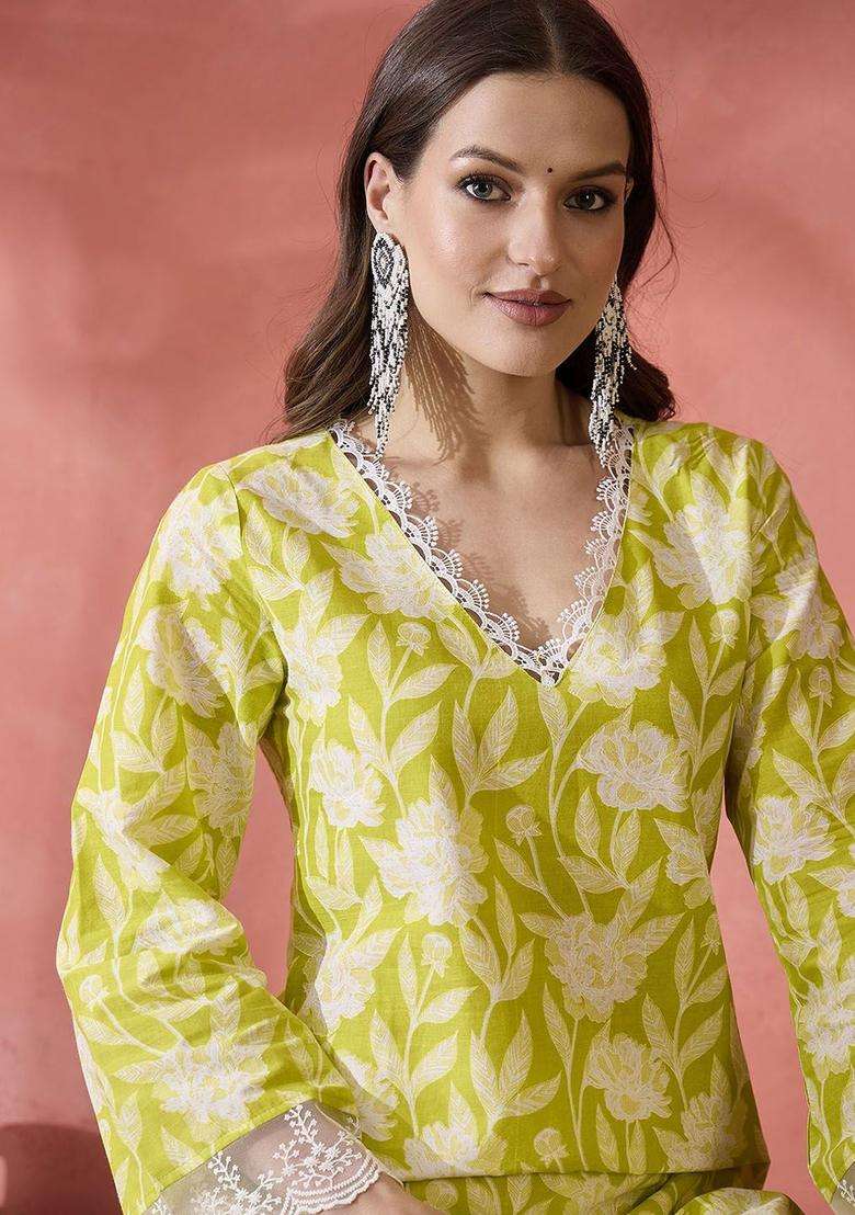 Green  Cotton Kurta - Indya