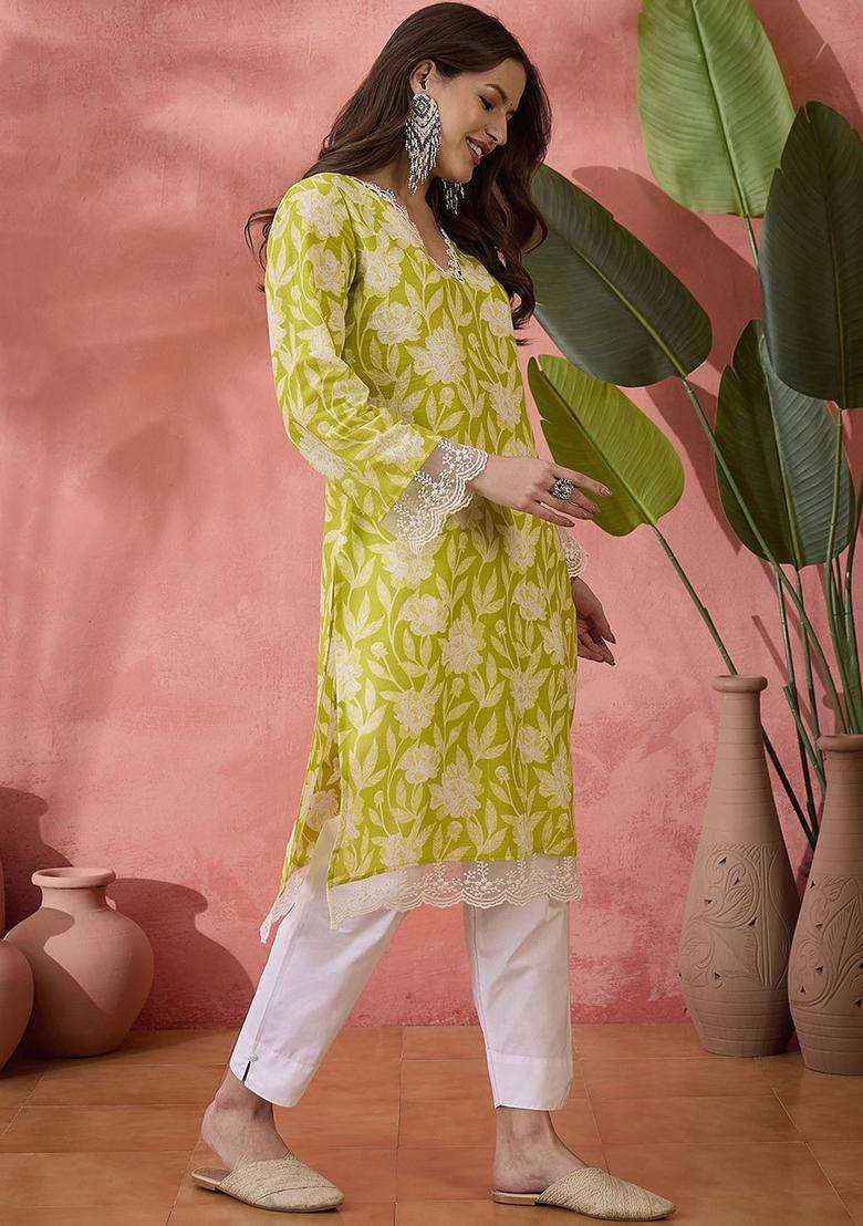 Green  Cotton Kurta - Indya