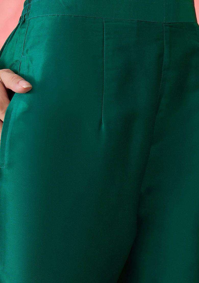 Teal Embroidered Silk Blend Anarkali Set - Indya