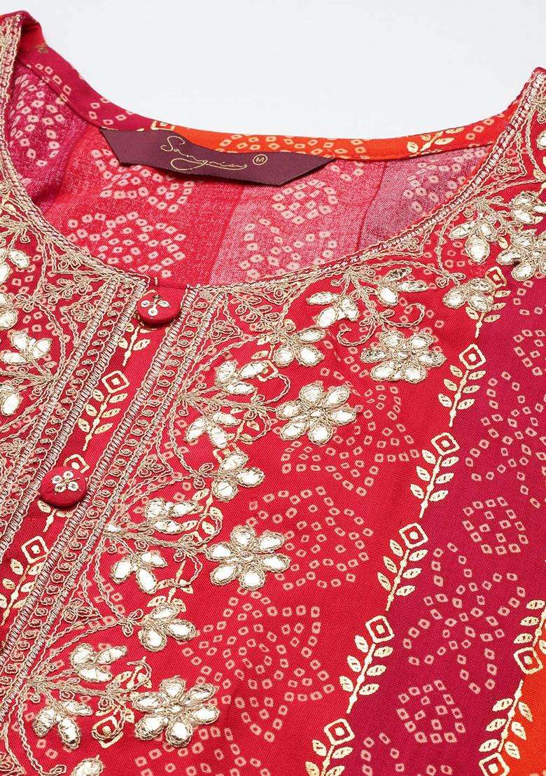 Red  Blended Kurta - Indya