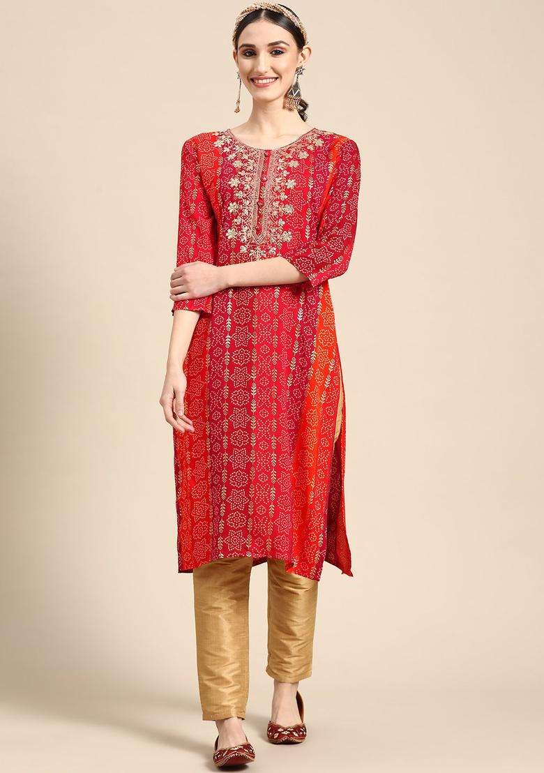 Red  Blended Kurta - Indya