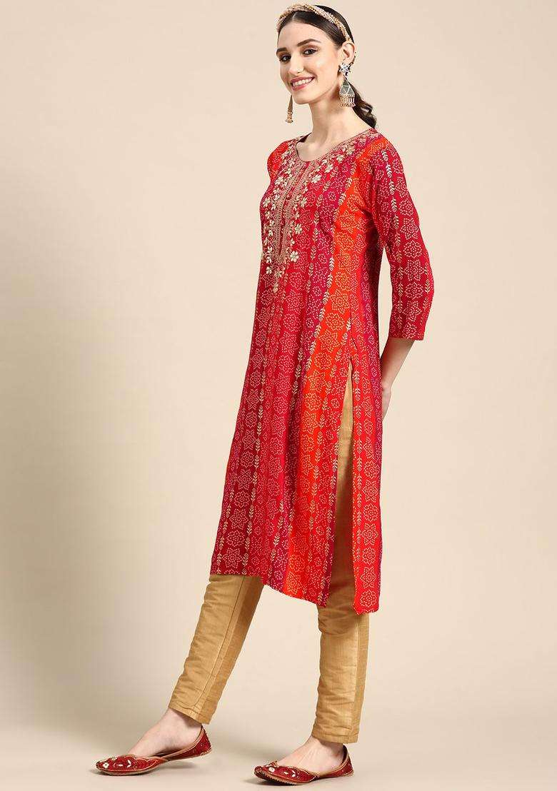 Red  Blended Kurta - Indya