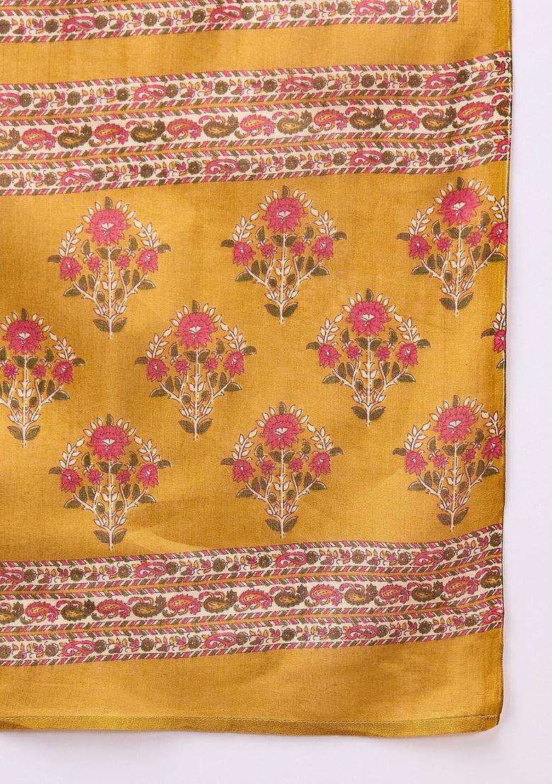 Mustard Printed Cotton Kurta Set - Indya