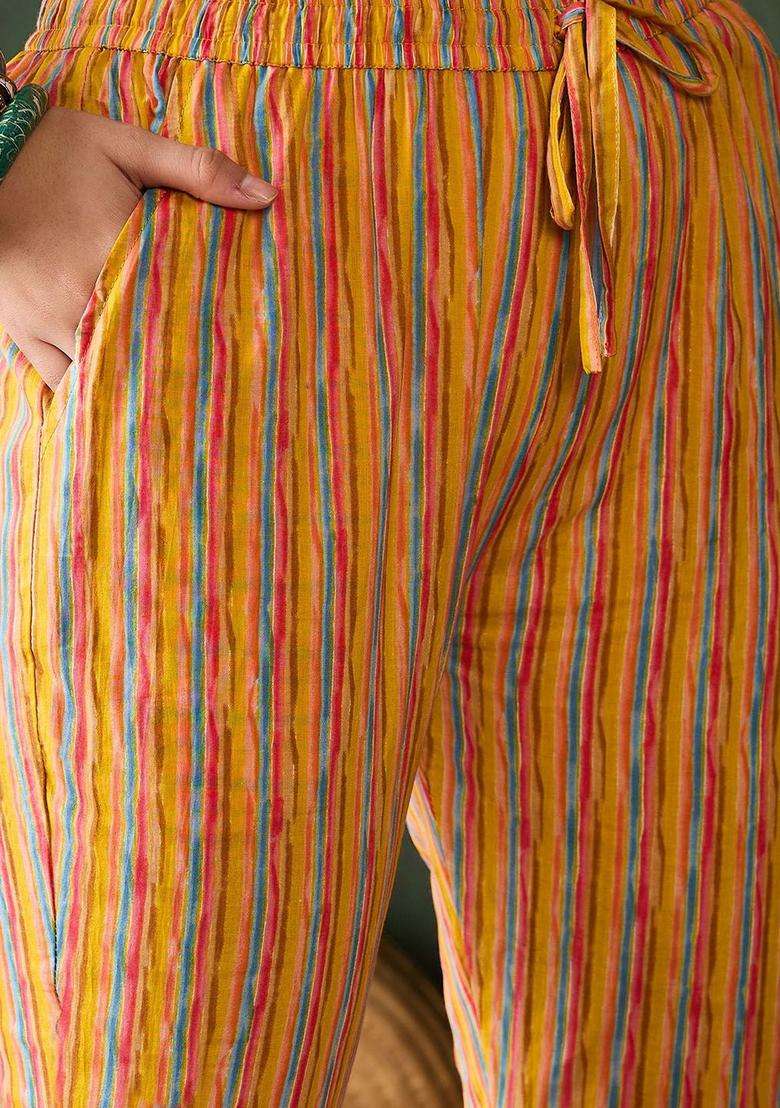 Mustard Printed Cotton Kurta Set - Indya