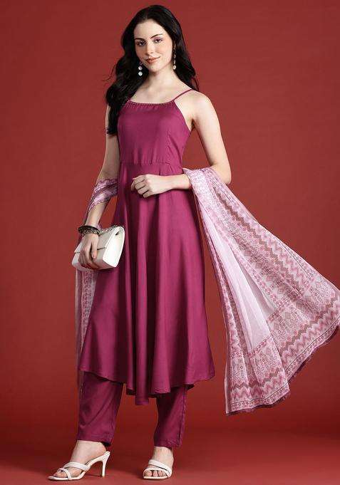 Maroon Solid Viscose Kurta Set