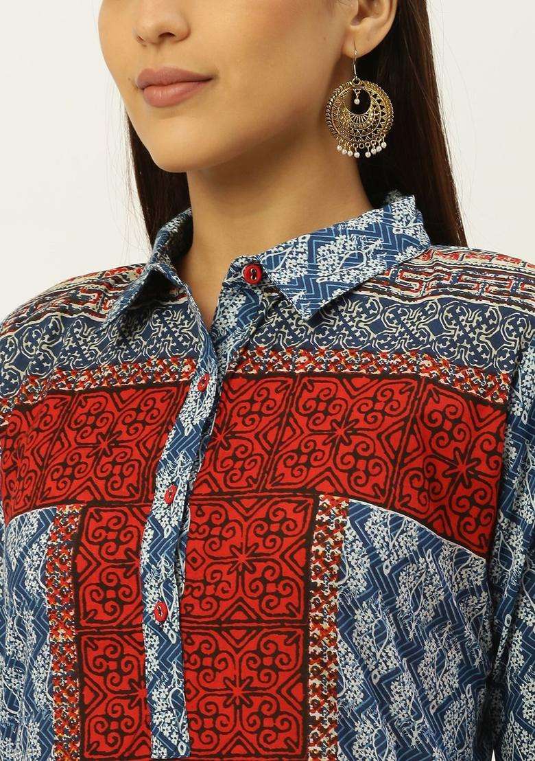 Red  Blended Kurta - Indya