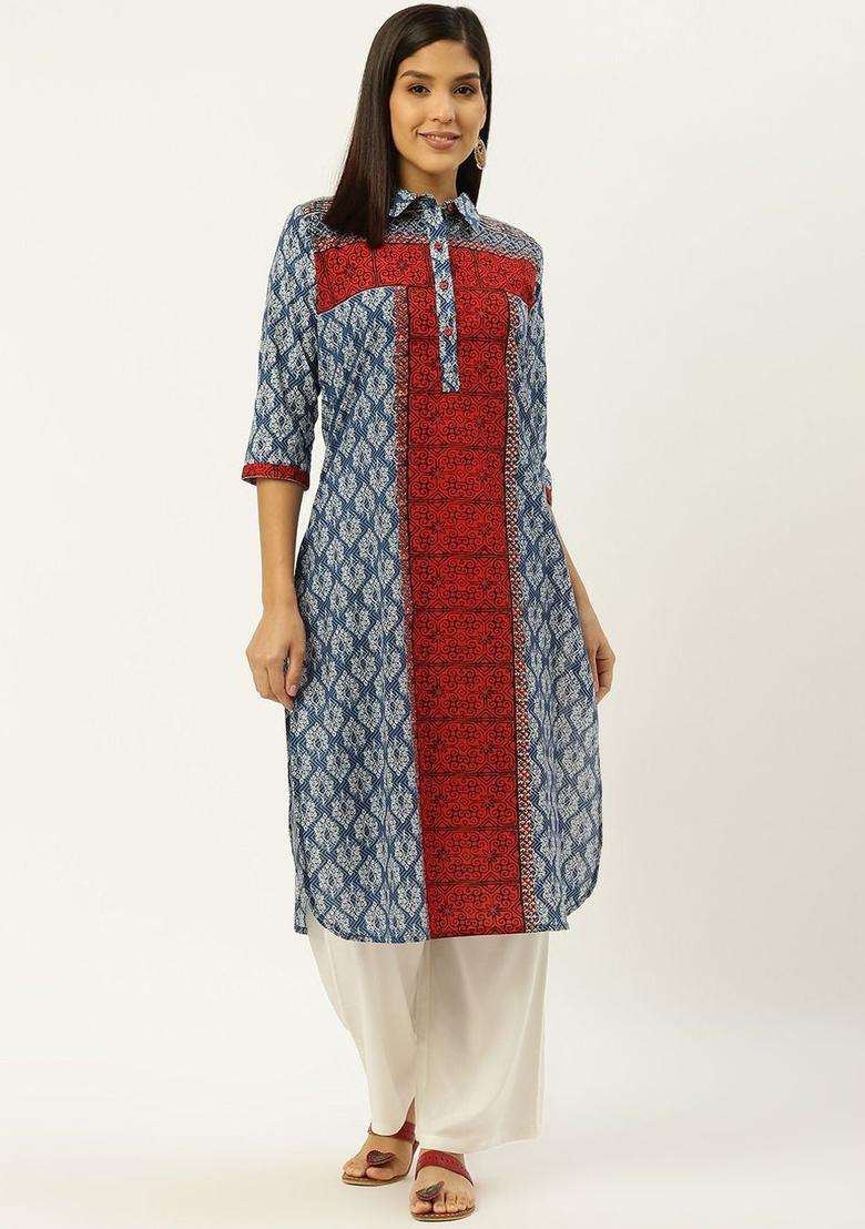 Red  Blended Kurta - Indya