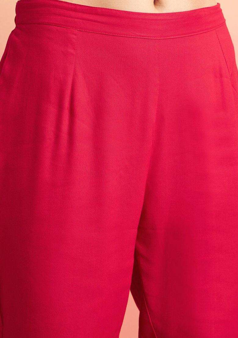 Red Printed Viscose Kurta Set - Indya